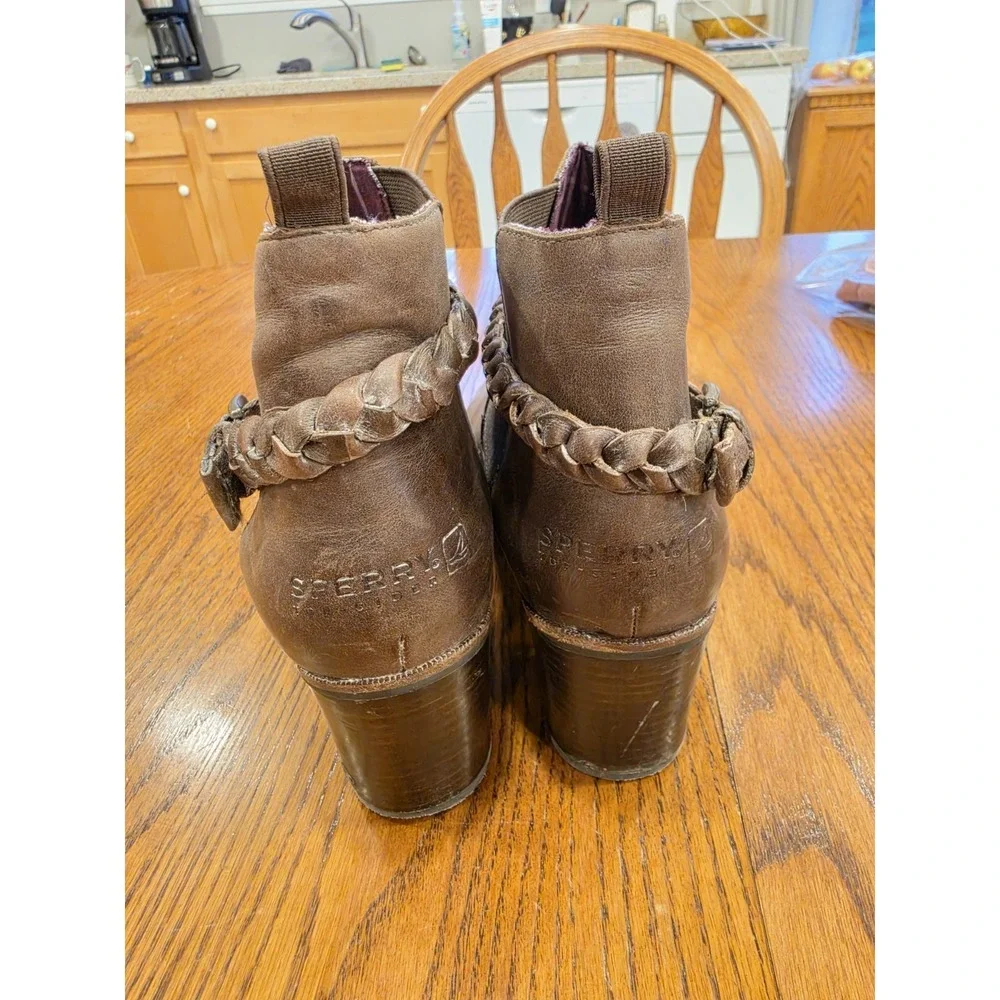 Sperry Womens Brown Leather Strap Wedge Ankle Boots Size 12 Western Boho Cowgirl
